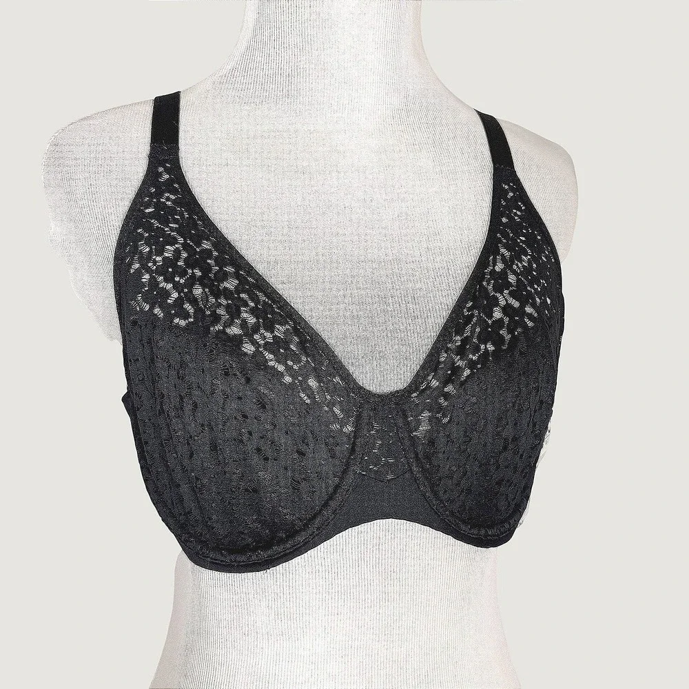 Chantelle Norah EasyFeel Black Floral Lace Unlined Underwire Bra 13F1 36C NEW